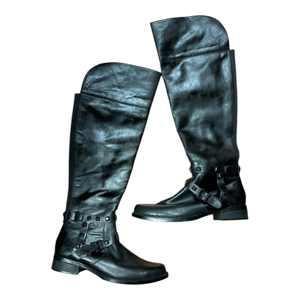 Ellen Tracy Black Leather Knee-High Boots